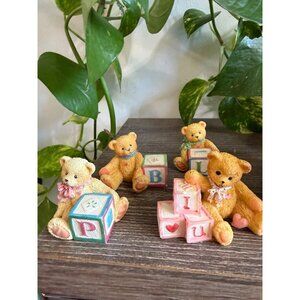 Vintage Enesco Cherished Teddies Figurines – Set of 4 Bears with Blocks (1995)